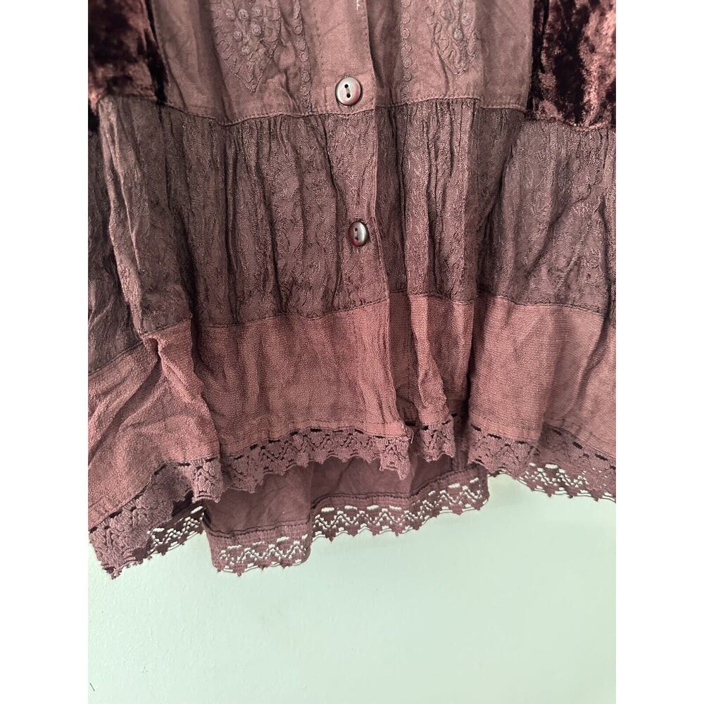 Soft Surroundings Top L Embroidered Velvet Detail Lace Trim Shirt Tunic - Picture 4 of 8